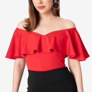 Unique Vintage Frenchie Ruffle Top TEAL BLUE